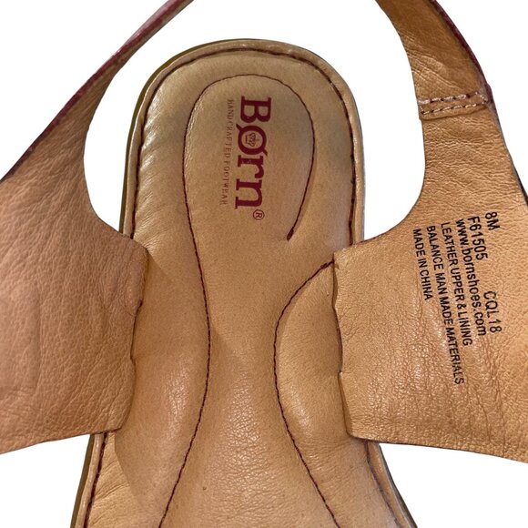 Born Selway Women's Red Leather Flat Sheikh Sandals with Ankle Strap Size 8M - Picture 6 of 10